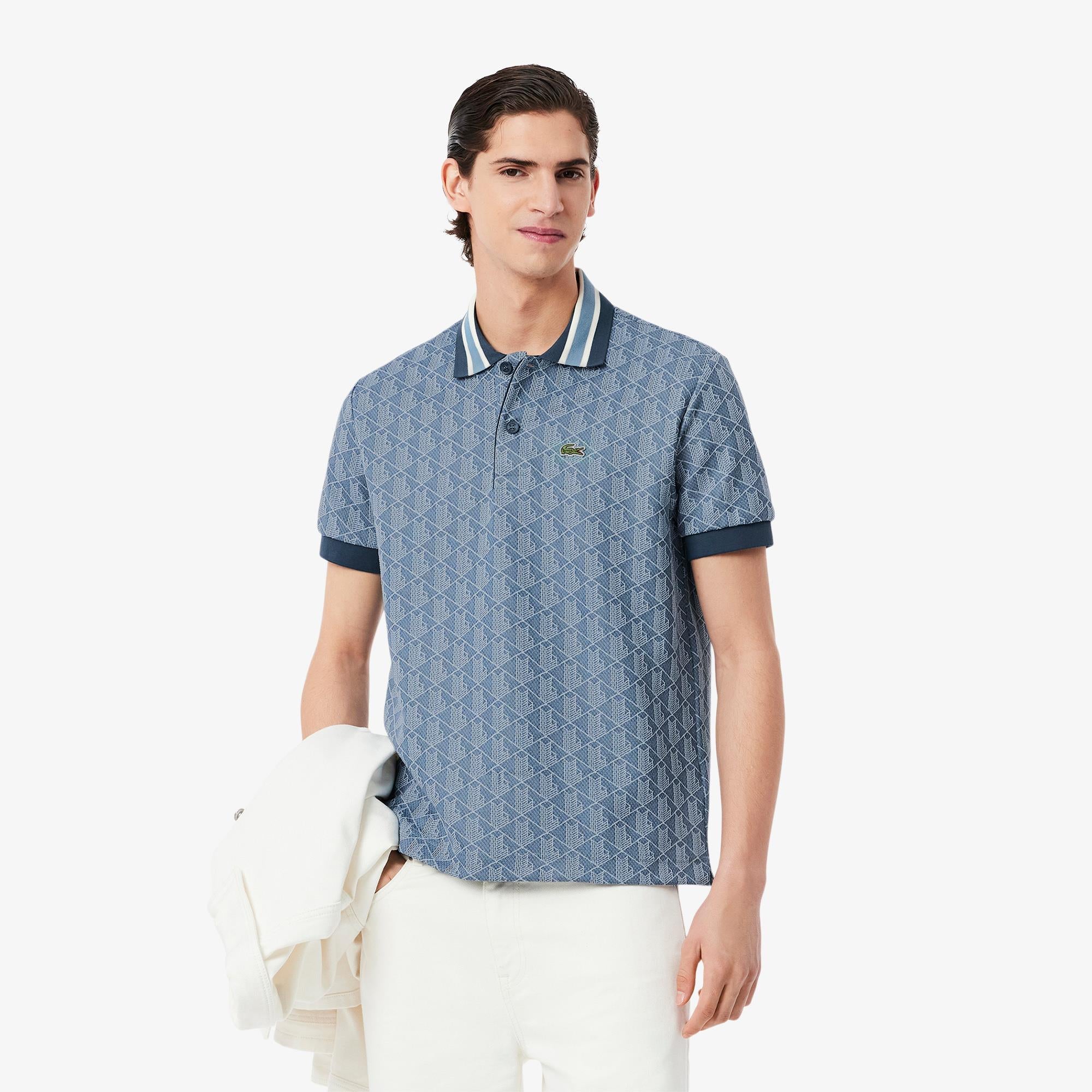 Mens Lacoste Monogram Motif Polo Shirt Falcon/Overview